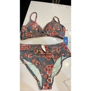 2  Women's XL Bikini Set High Waisted V Neck Twist Front Floral Swimsuit